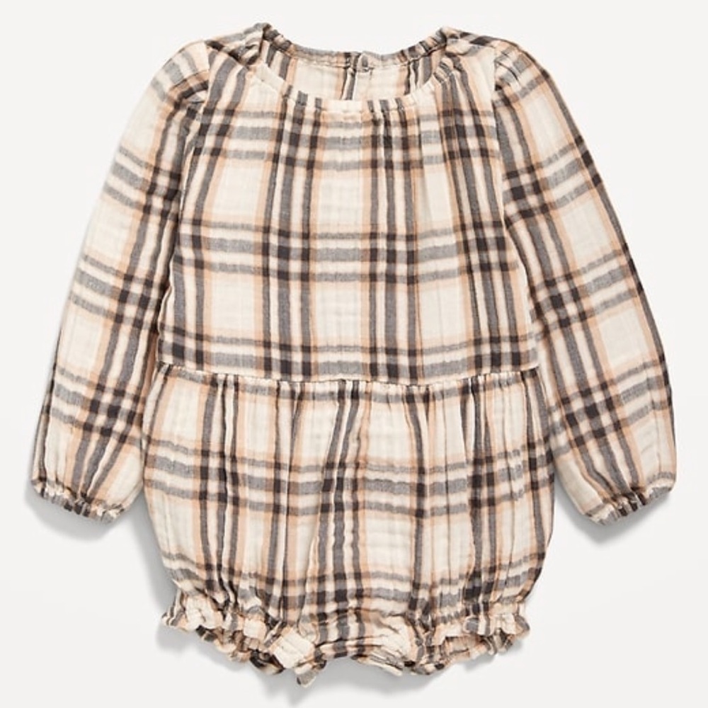 Long sleeve plaid romper